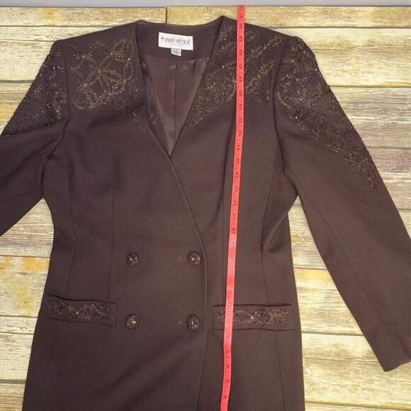 VINTAGE John Meyer 100% Wool Tailored Brown Beaded Evening Blazer Womens size 10 - Picture 9 of 12